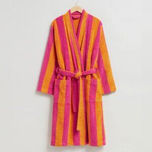 & OTHER STORIES S/M Terry Cloth Stripe Pink Orange Bathrobe Cotton Portugal $168